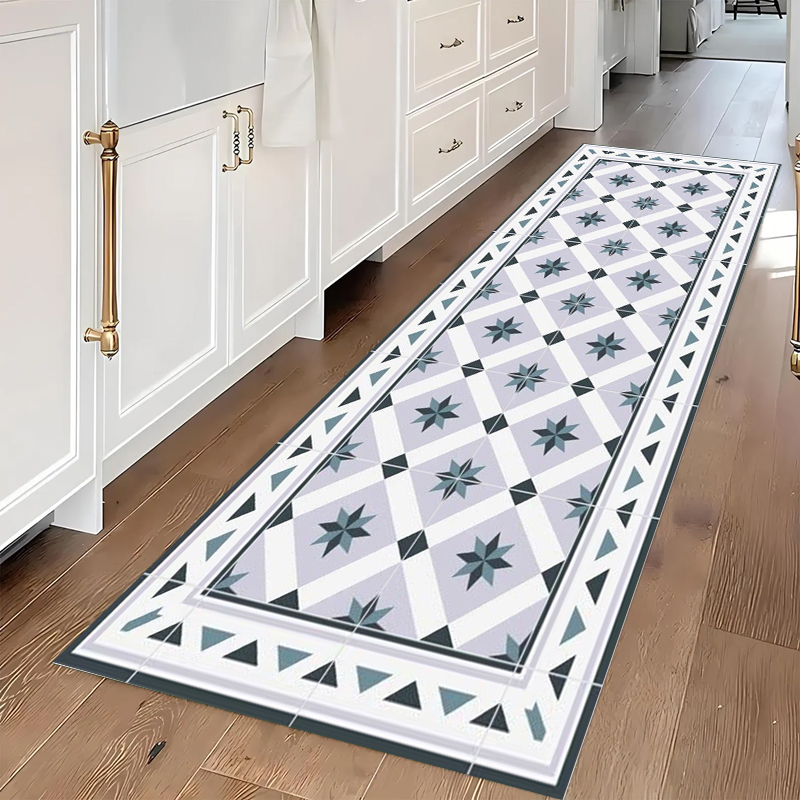 Commercial Kitchen Tile - سجادة مطبوعة بنمط هندسي أزرق ورمادي