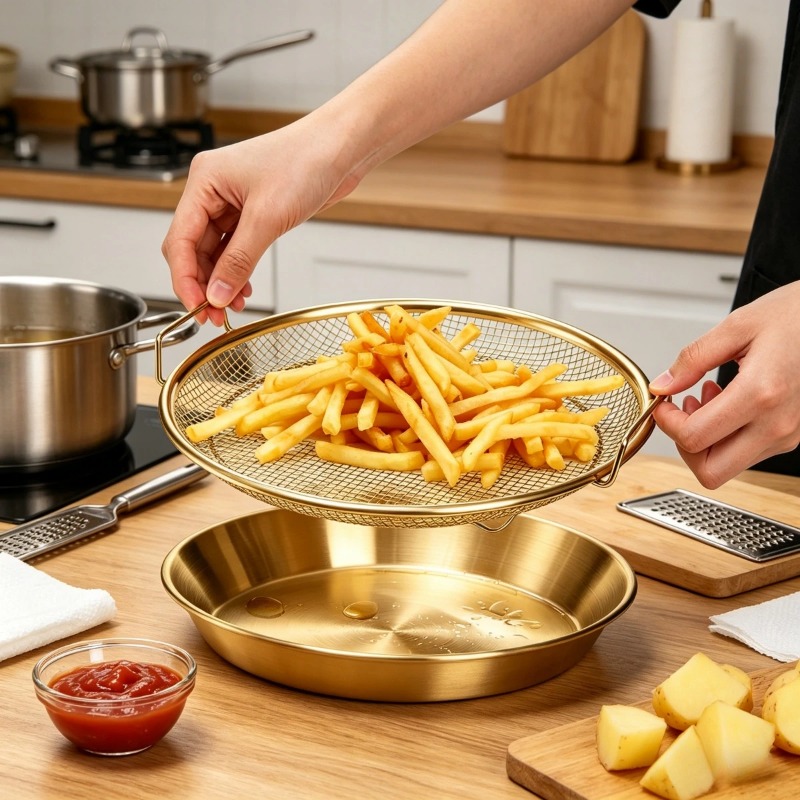 صينية شبكية متينة ذهبية اللون  - مراجعة Commercial Kitchen Oil Filter وسعره