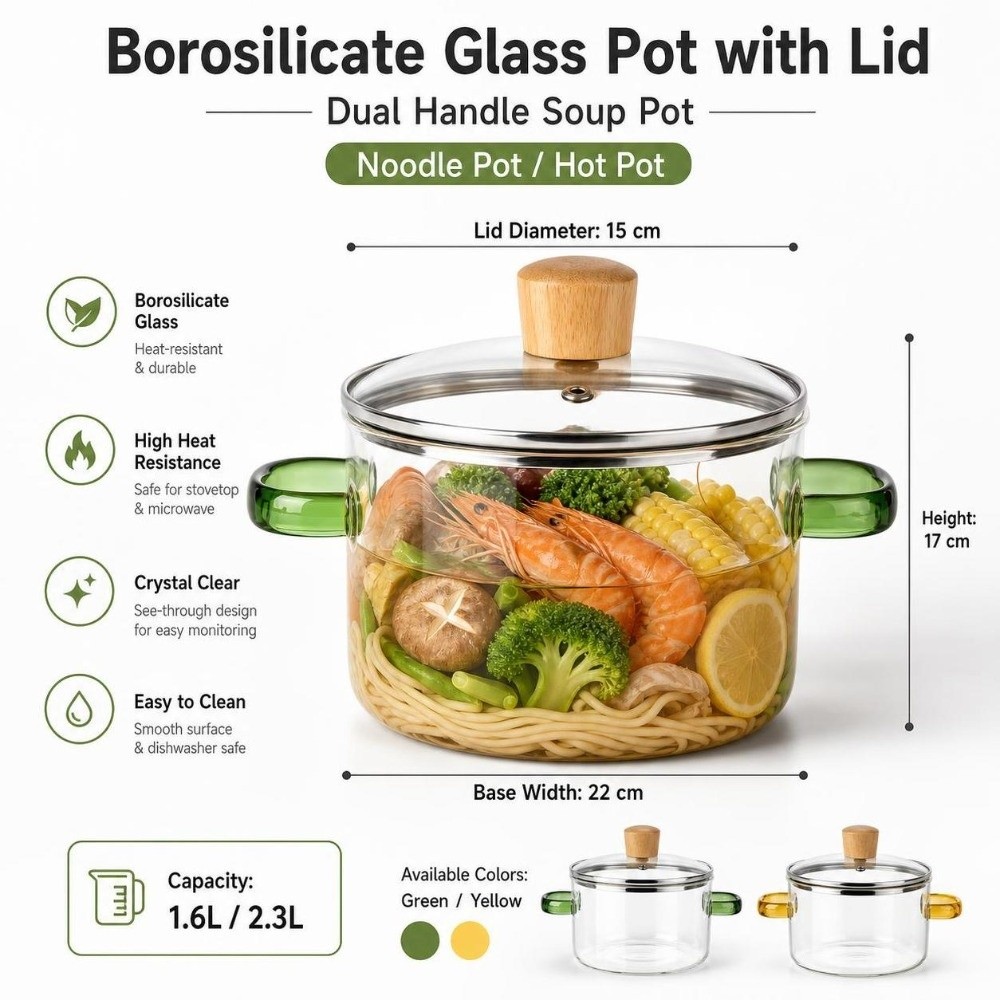 قدر زجاجي منزلي سميك سعة 1.6/2 - مراجعة Soup Kettle Warmer وسعره