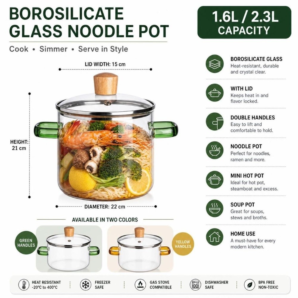 قدر زجاجي منزلي سميك سعة 1.6/2 - مراجعة Soup Kettle Warmer وسعره